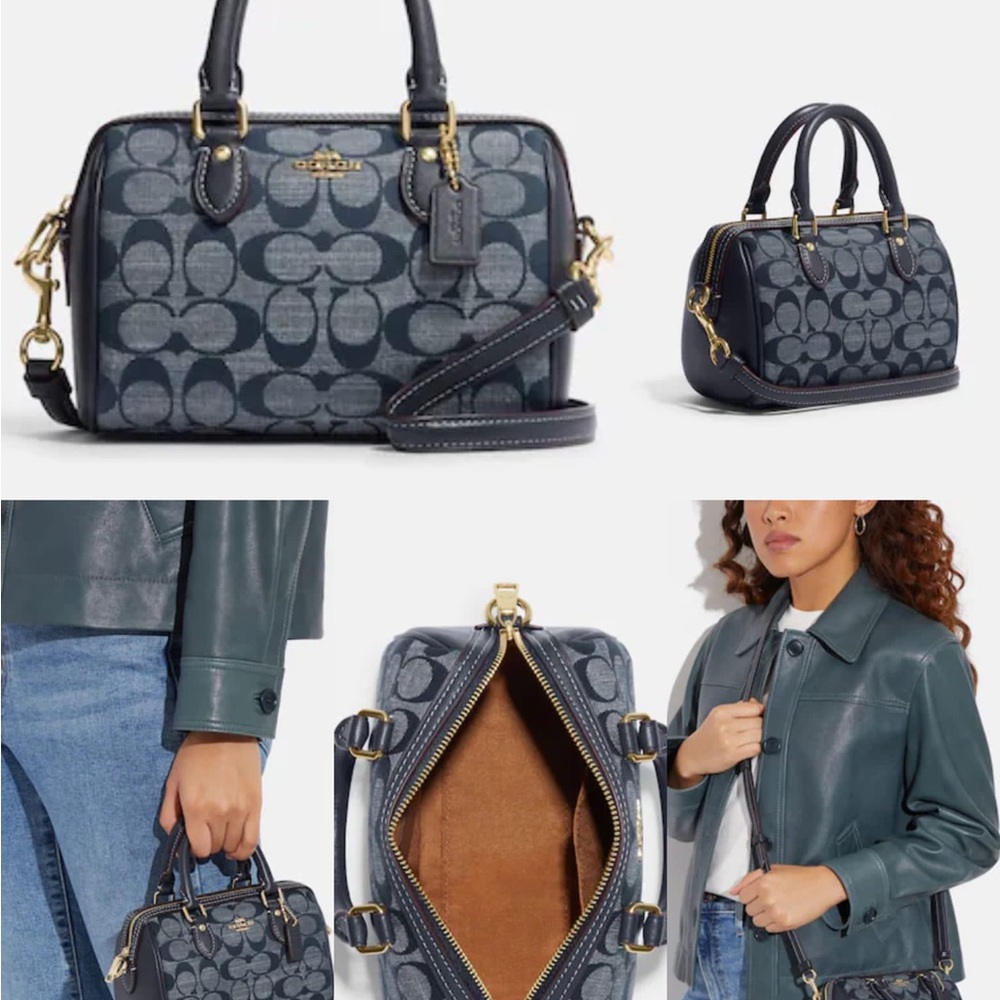 Coach Mini Rowan crossbody  in Navy Signature Jacquard. Denim - Picture 2 of 11